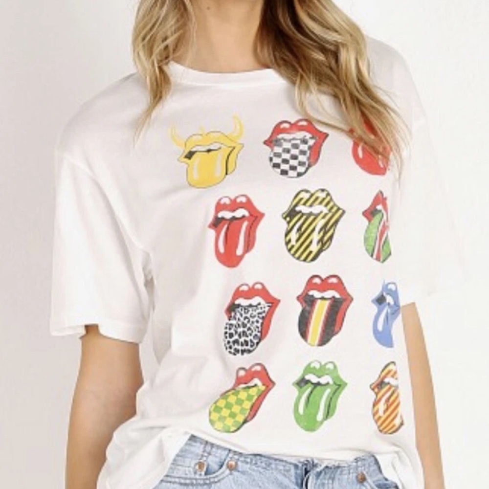 Free People Daydreamer Rolling Stones 12 Tongues Graphic Tee White S